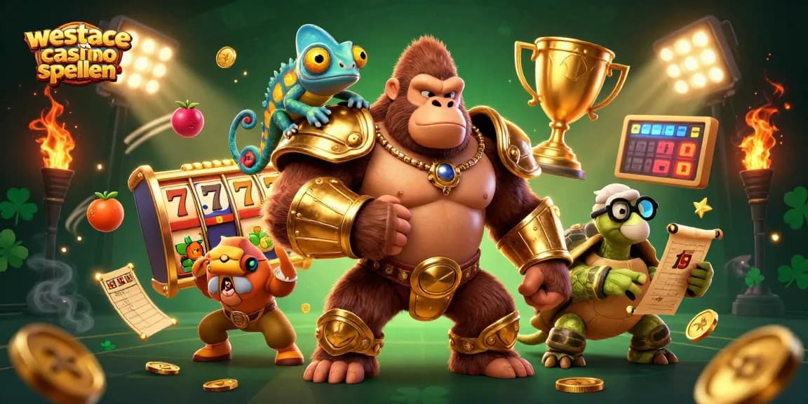Speel westace casino spellen met spannende gokkasten en jackpots met deze kleurrijke illustratie.