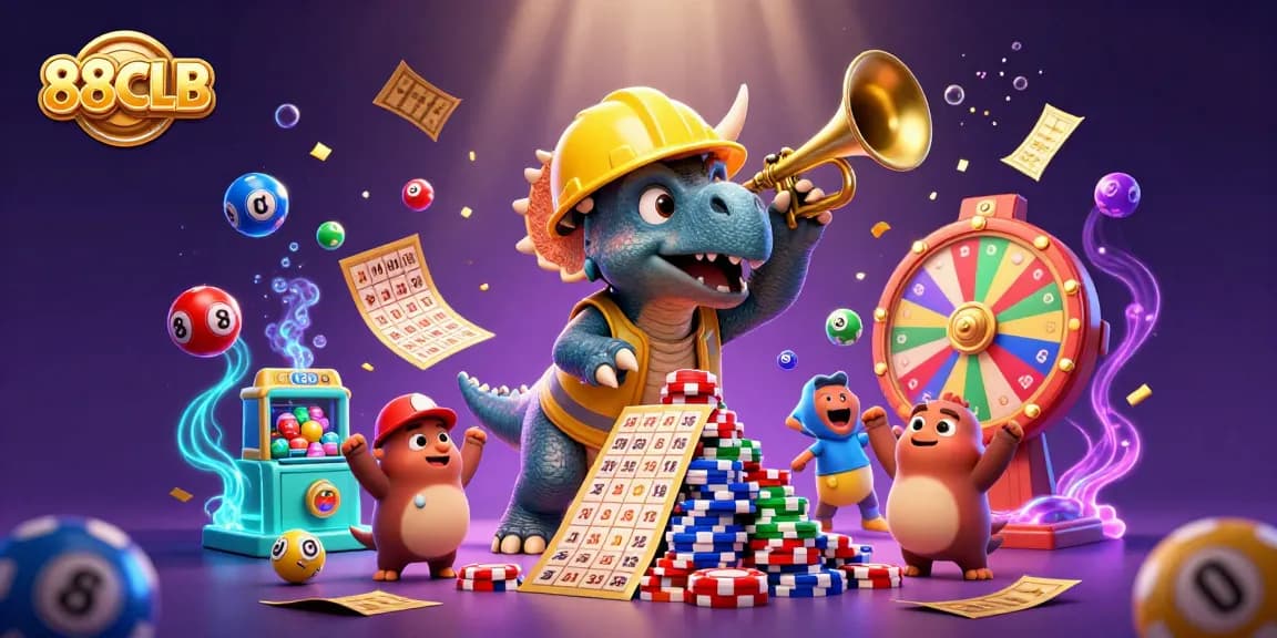 88CLB brings excitement with a 3D cartoon triceratops and vibrant gambling elements.