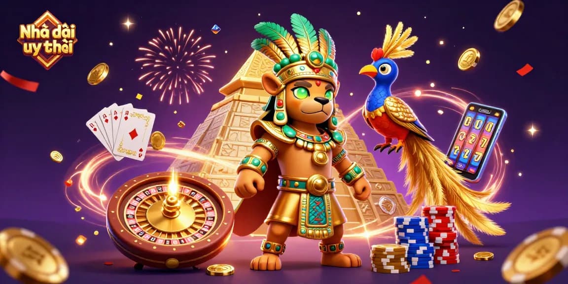 Engage with Nhà cái uy tín featuring vibrant 3D casino elements and iconic characters in a dynamic scene.
