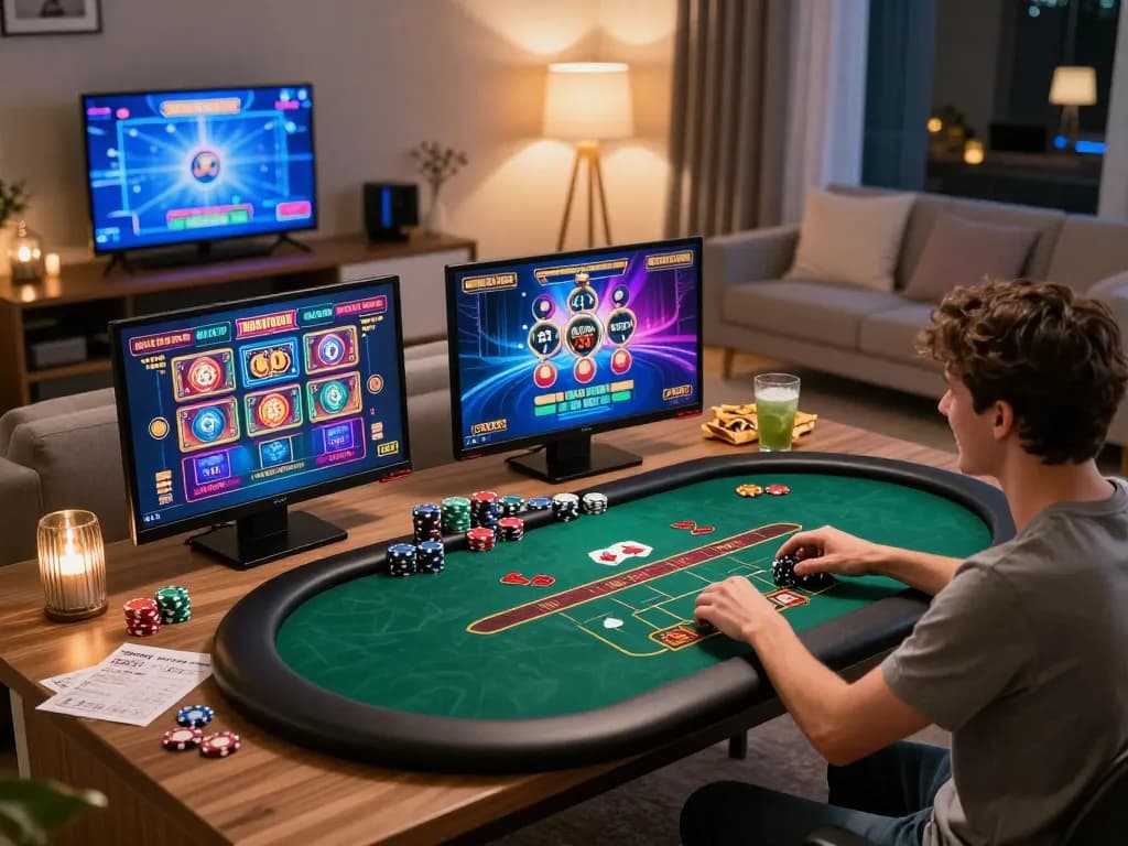 Engage with Say88 online casino from home, featuring multiple screens of live dealer games and poker tables.