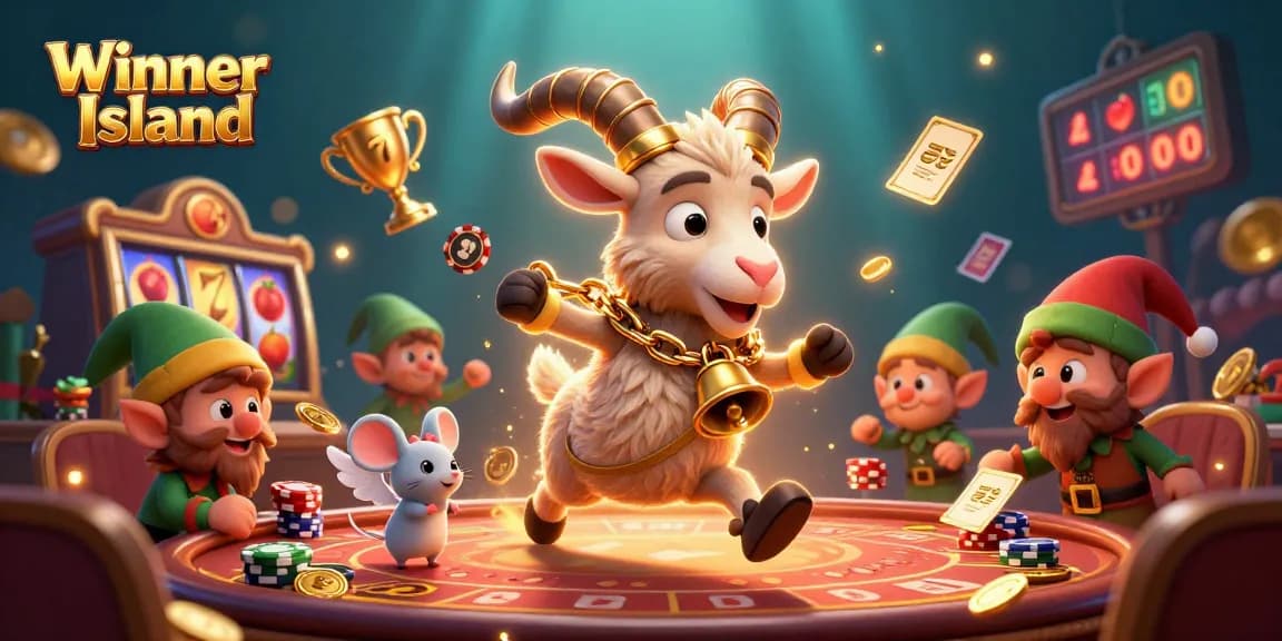 Experience deluxe gaming at Winner Island Casino with festive characters and action-packed elements.