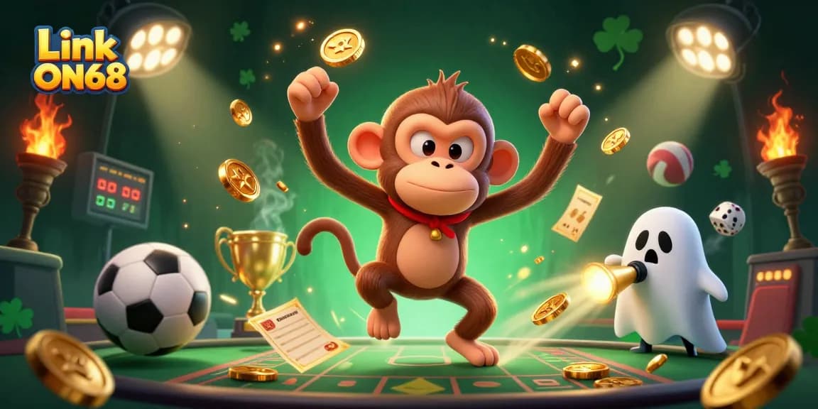 Experience thrilling wins with Link ON68 in this vibrant casino illustration featuring dynamic gameplay.