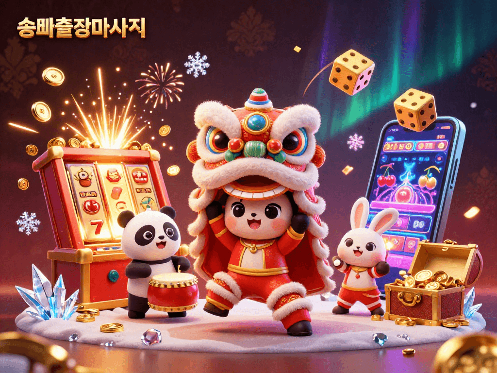 Experience the excitement with 송파출장마사지 as characters dance among jackpots and vibrant casino elements.