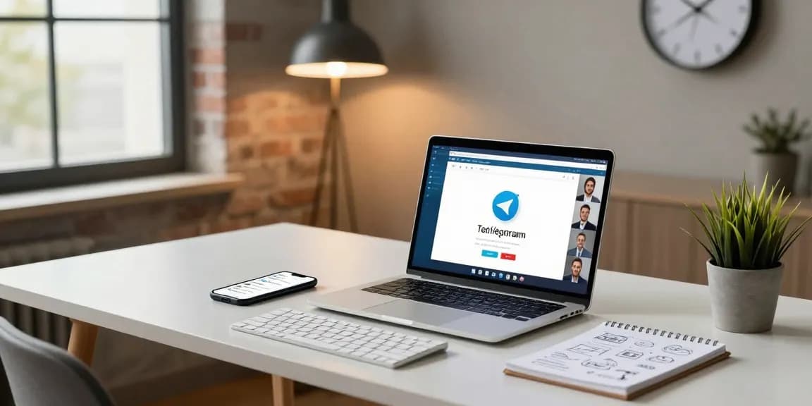 Engaged professional using Telegram网页版 in a modern digital workspace, showcasing remote collaboration tools and communication.