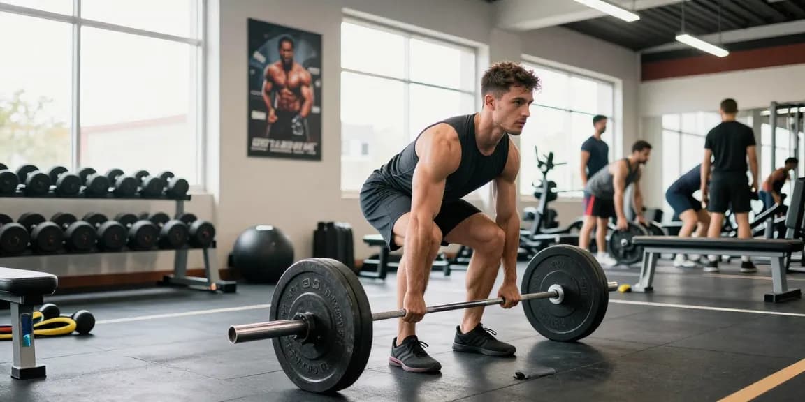 Prime Pharma Steroiden Winkel met krachtige bodybuilder die een deadlift uitvoert in een goed verlichte sportschool.