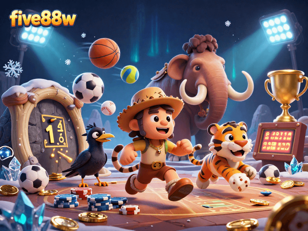 Experience the excitement at five88w’s prehistoric casino with dynamic sports elements and engaging characters.