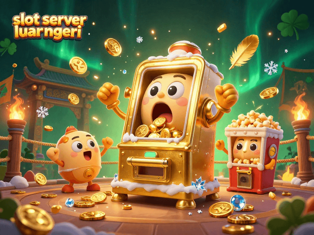 Brightly colored scene featuring a slot server luar negeri with joyful machines celebrating a jackpot victory.