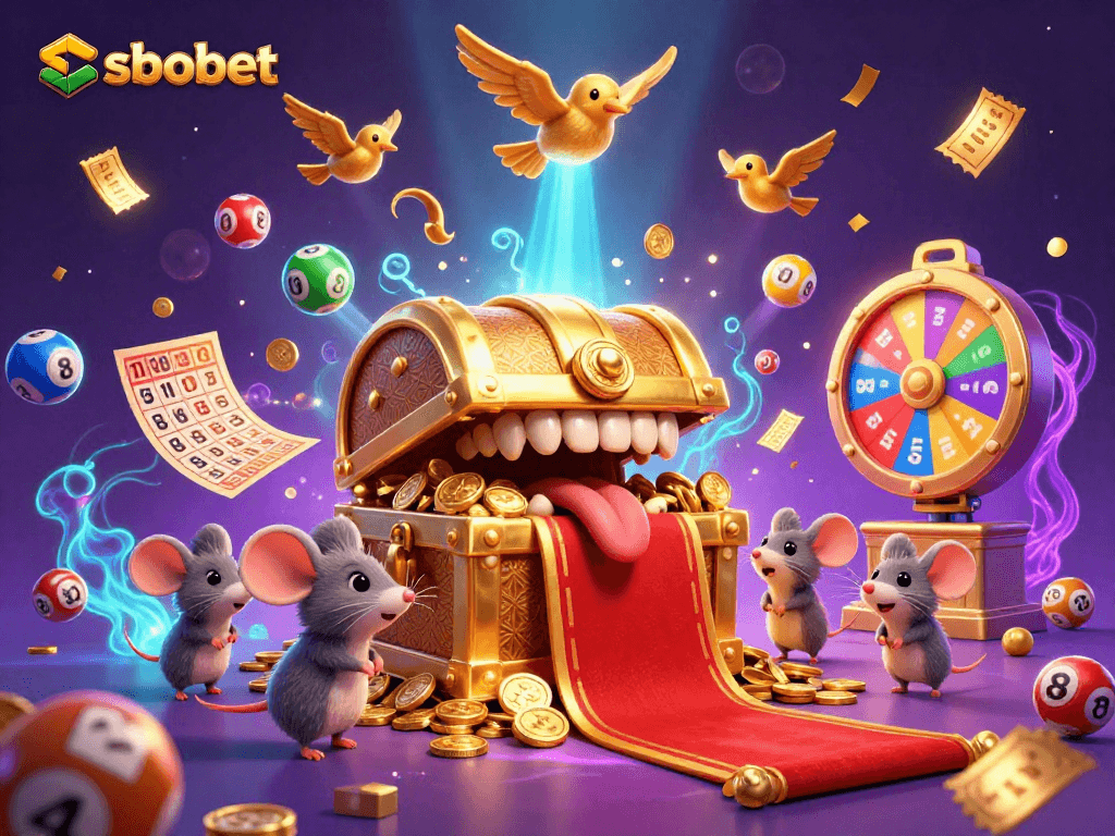 sbobet sports betting excitement comes alive with dynamic lottery balls and golden treasures.