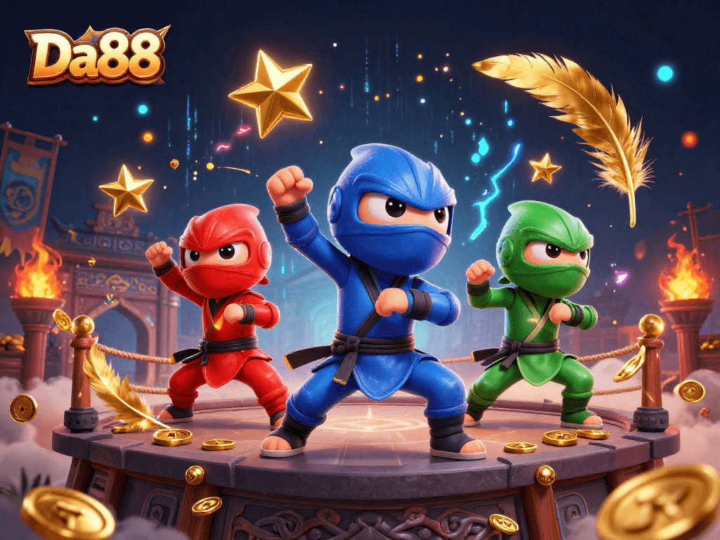 Engage with Da88's thrilling gaming experience featuring vibrant chameleon ninjas in 3D action.
