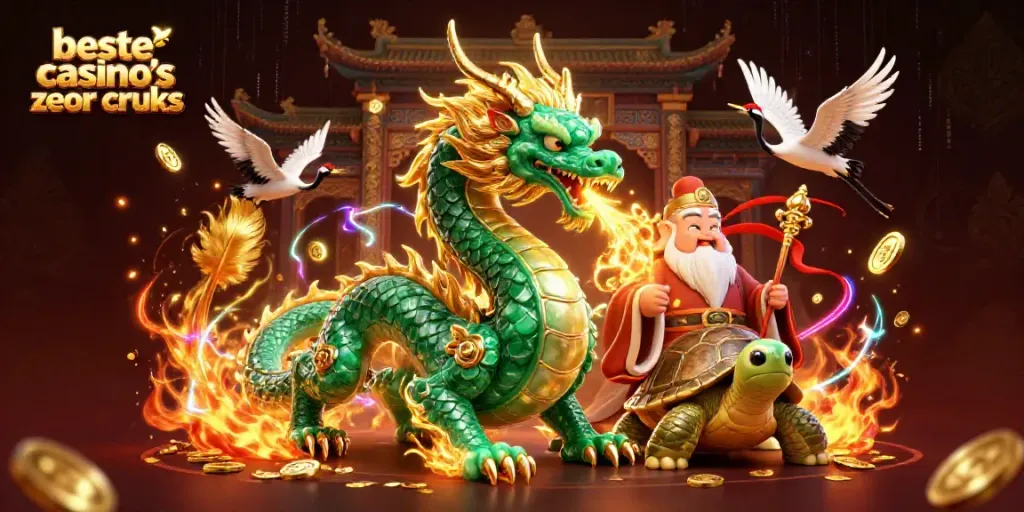 The majestic jade dragon represents beste casino's zonder cruks in a vibrant casino scene.