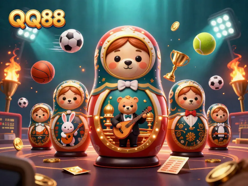 Experience exciting gambling adventures with QQ88's vibrant casino illustration featuring unique characters.