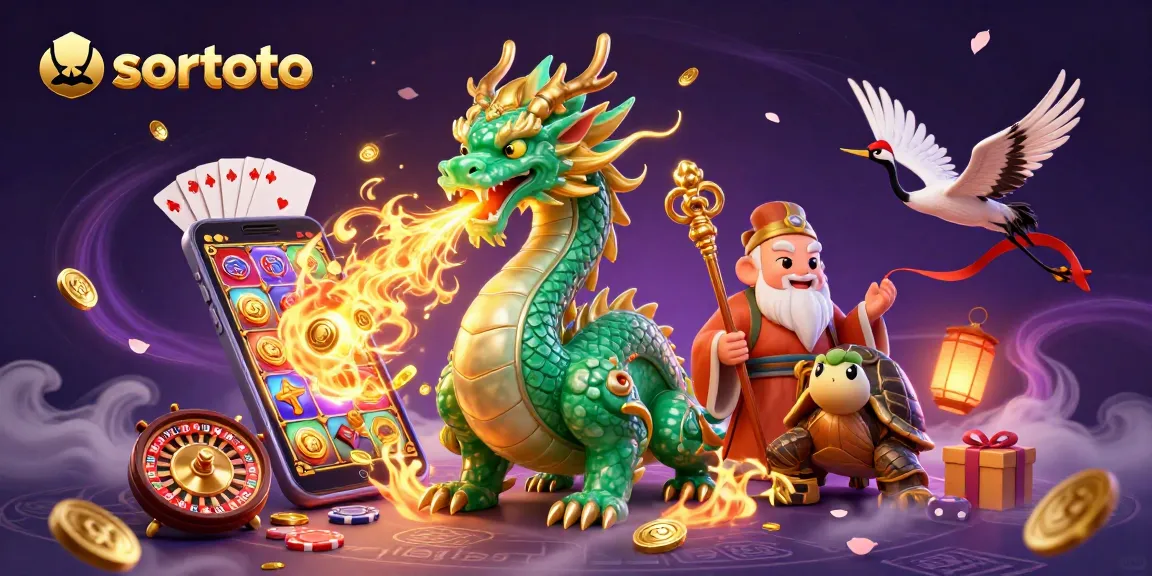 sortoto showcases a vibrant scene of a jade dragon and sage amidst captivating casino elements.