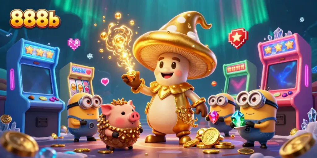 Spin the reels for rewards with 888b's magical golden mushroom wizard and treasure-hunting friends.
