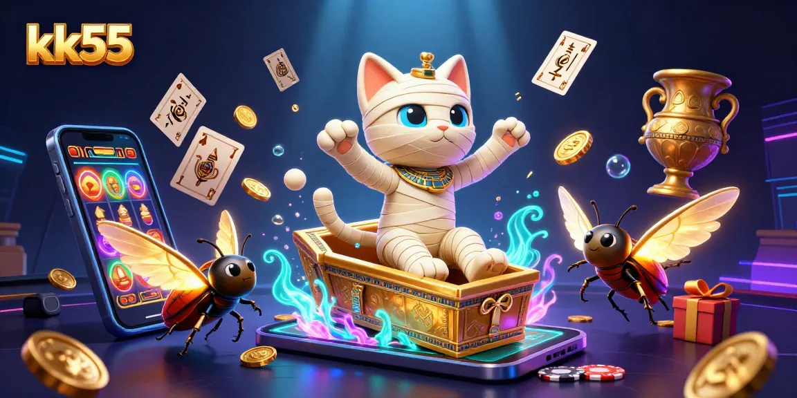 Experience the adventure with kk55 in a vibrant 3D casino scene featuring thrilling slot games and mystical elements.