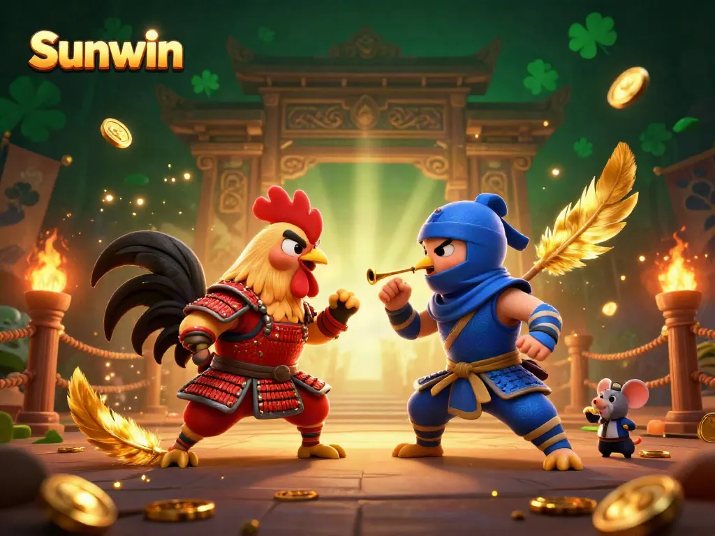 Engage with Sunwin's thrilling fighting arena featuring samurai and ninja roosters, delivering intense gaming excitement.