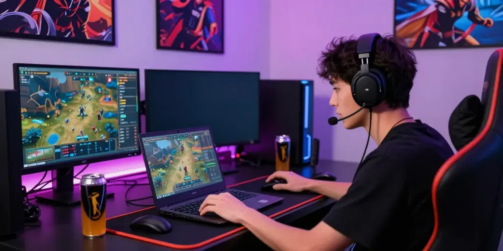 Engaging gaming scene with player immersed in ku88 online betting