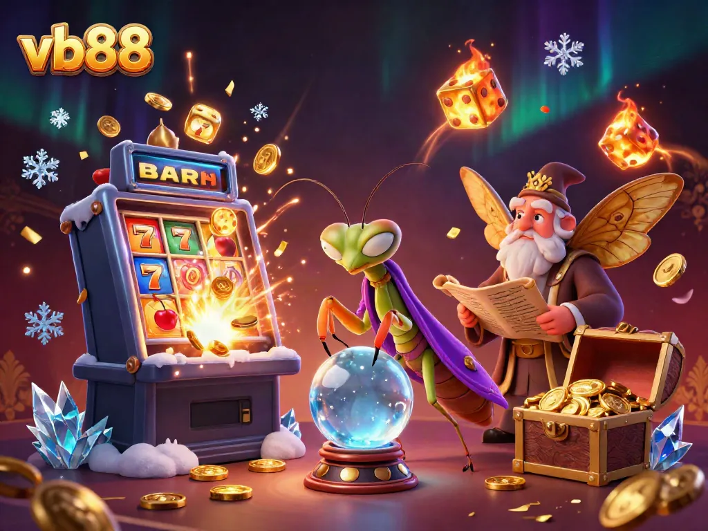 Experience thrilling gameplay at vb88 with a vibrant 3D illustration of fortune tellers and casino elements.