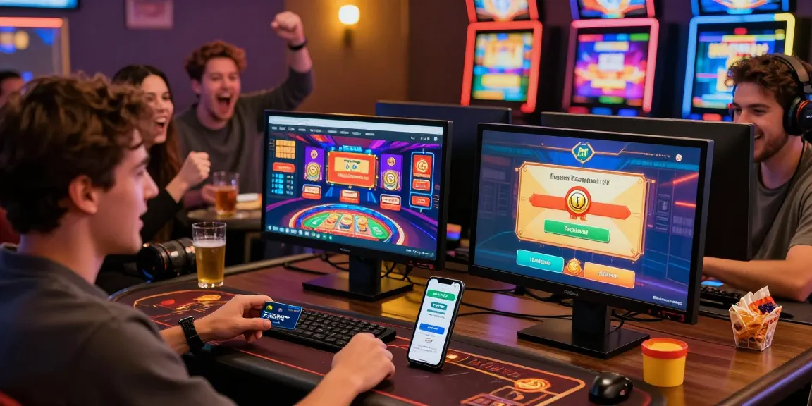 Spieler, die ein Paysafe Card Casino-Erlebnis genießen, indem sie mit Begeisterung Gelder auf einer Online-Spielplattform einzahlen.