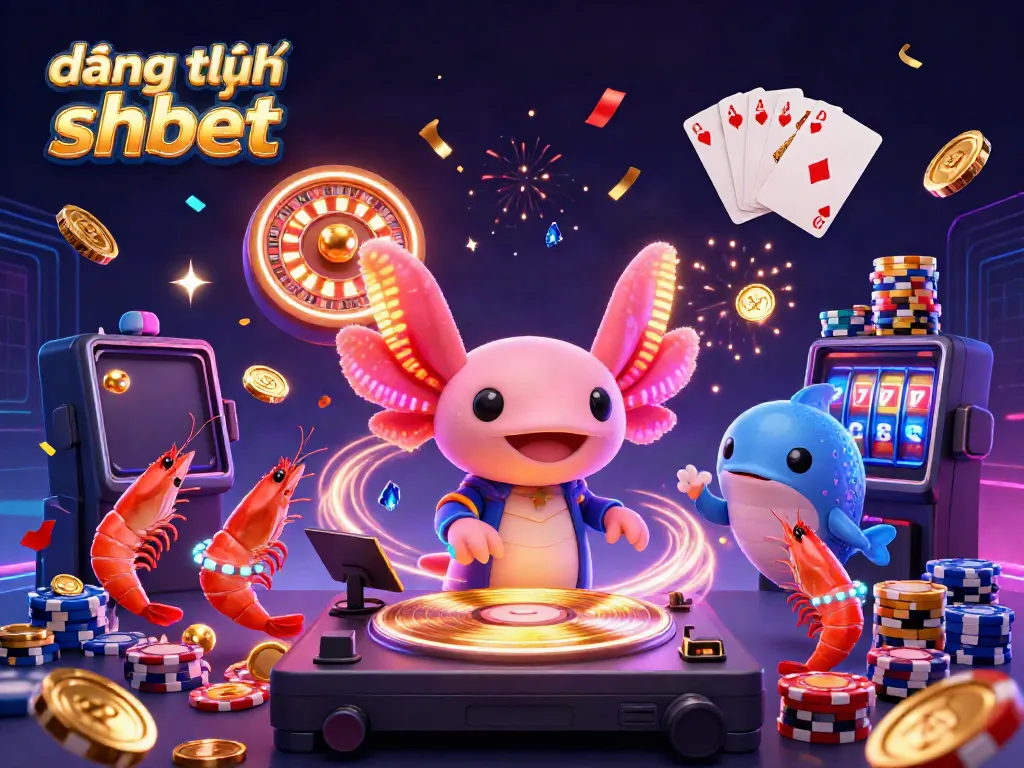 Engage in đăng ký shbet with a vibrant 3D illustration of a neon-themed underwater casino party.