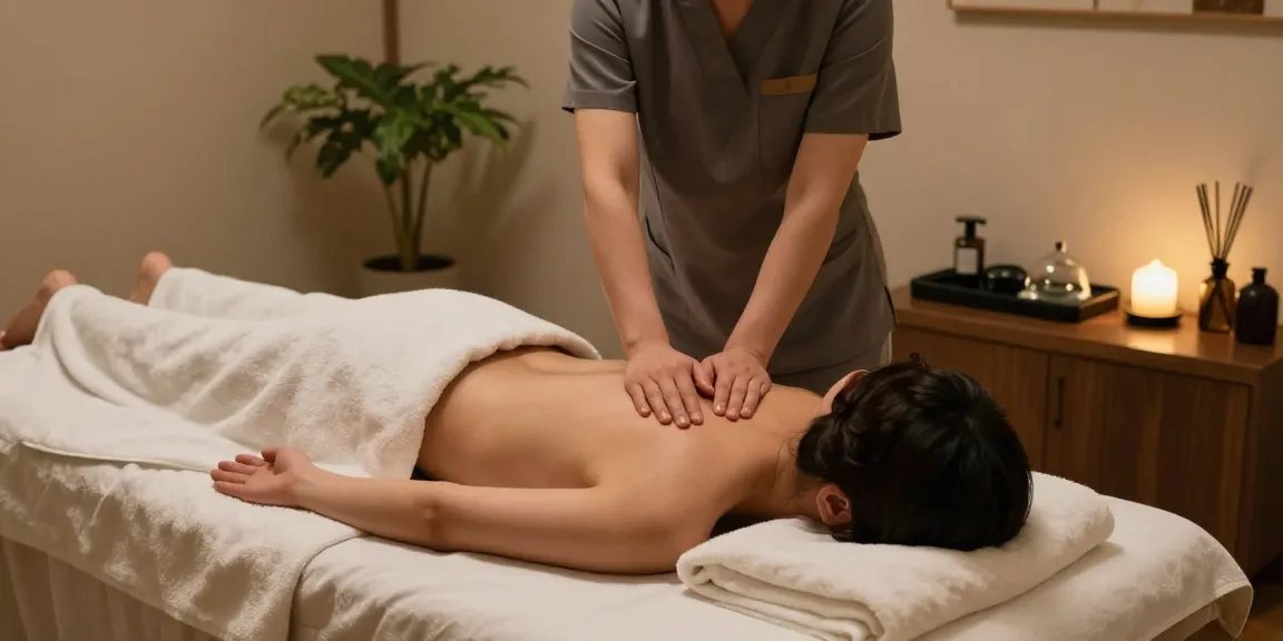 Enjoying a soothing 의정부출장마사지 in a tranquil therapy room with calming ambiance and essential oils.