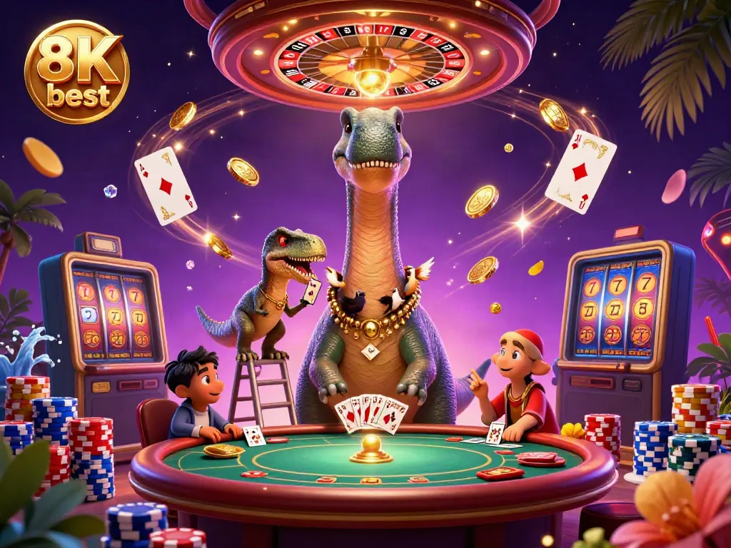 Experience the thrill of gaming at 8K best with vibrant casino elements and dynamic characters.