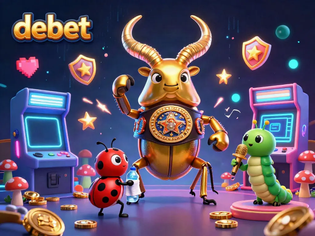 Engage in thrilling betting adventures with debet as a vibrant beetle champion faces off against dynamic game elements.