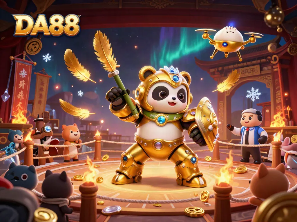 Experience thrilling gameplay with DA88 in a vibrant 3D casino arena featuring animated animal spectators.