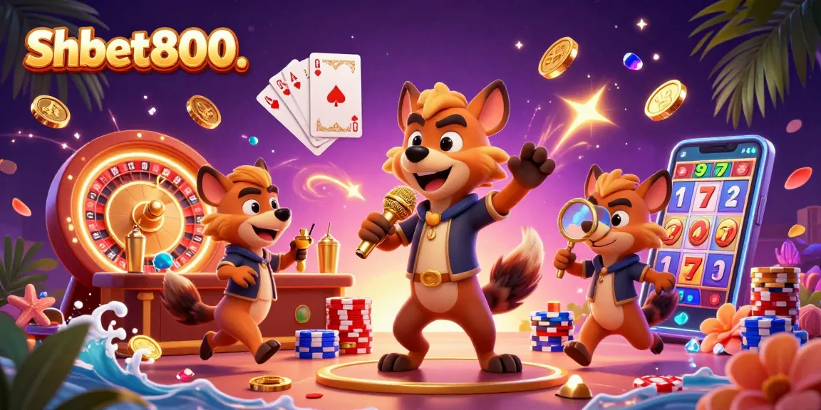 Experience the thrilling energy of shbet800 with a cartoon casino scene featuring hyenas, comedy, and vibrant game elements.