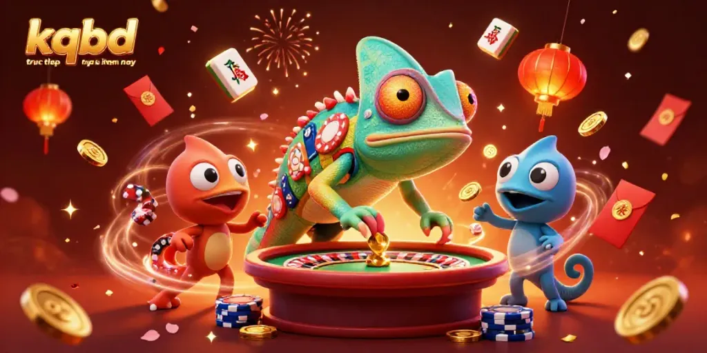 Experience kqbd truc tiep truc tuyen hom nay with dynamic gaming visuals, featuring a colorful chameleon casino owner.