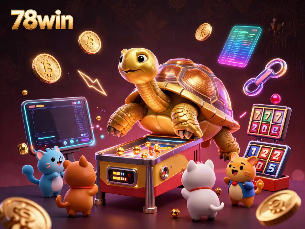 Engage in thrilling gameplay at 78win with golden tortoise and vibrant crypto elements.