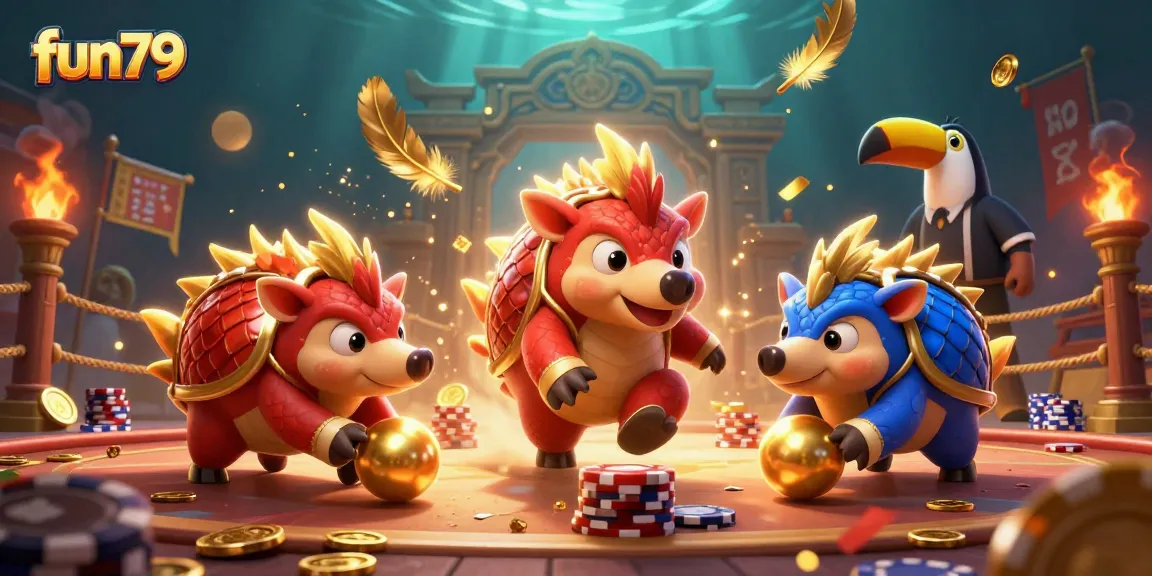 Experience exciting fun79 gambling with animated pangolins at a vibrant casino.