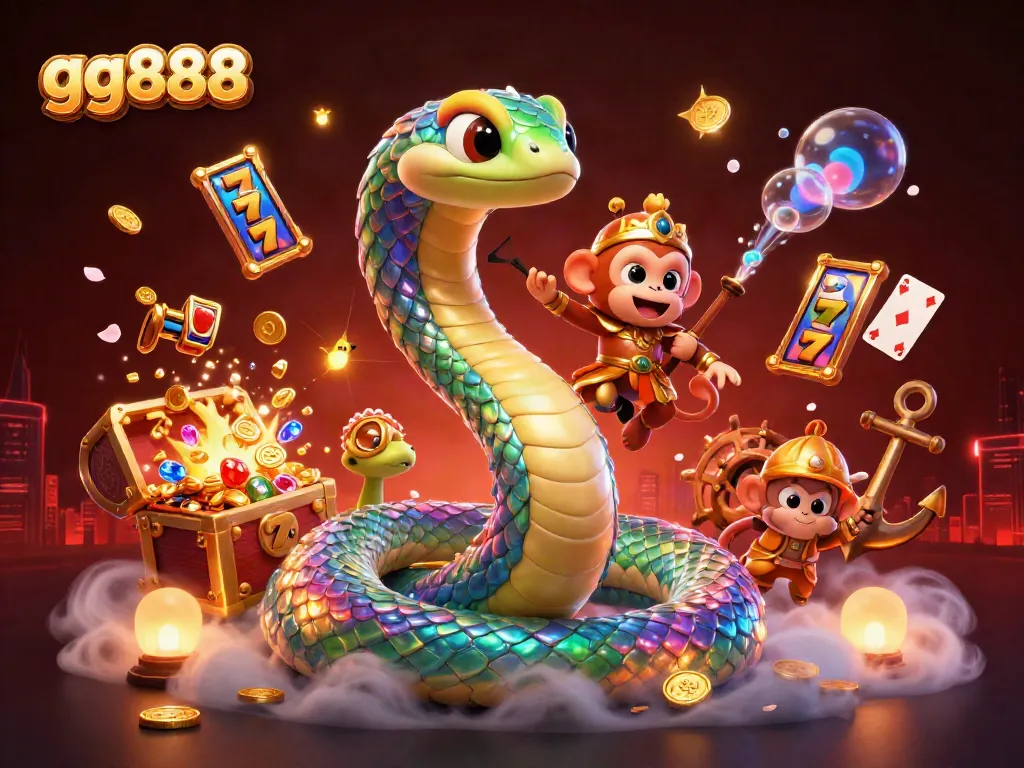 Spin to win big at gg888 with vibrant slot reels and unique characters in this captivating 3D illustration.