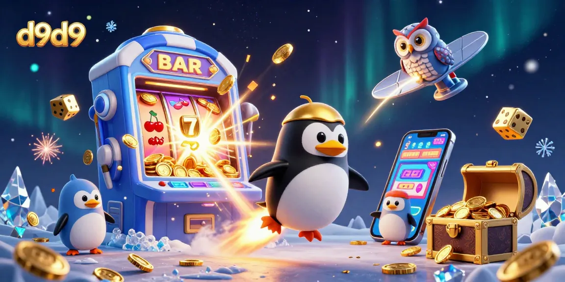 Maglaro at manalo sa d9d9 gamit ang slot machine na napapalibutan ng mga simbolo at gintong premyo.