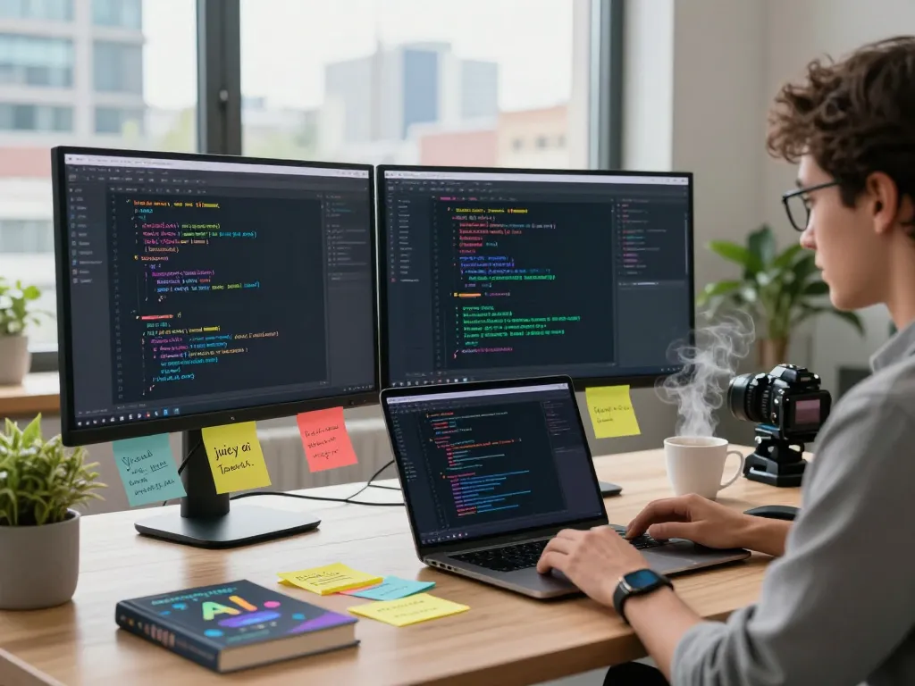 Creating innovative applications with juicy ai in a vibrant workspace.