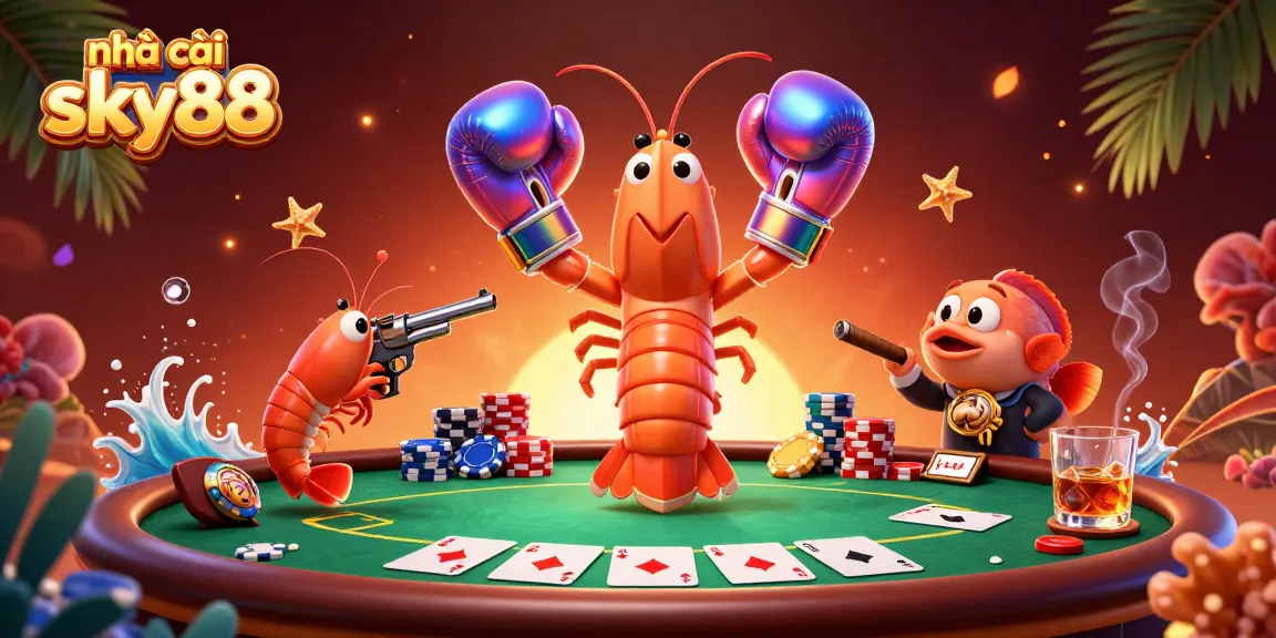 Engage in thrilling gameplay at nhà cái sky88 with vibrant 3D casino elements and colorful poker action.