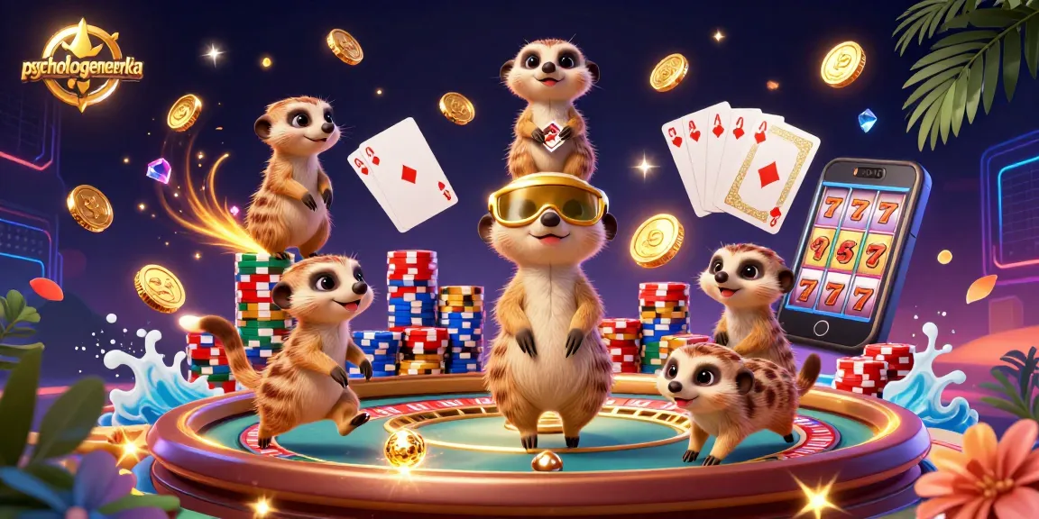 Experience the excitement of psychologeneureka with vibrant meerkats in a bustling casino scene.