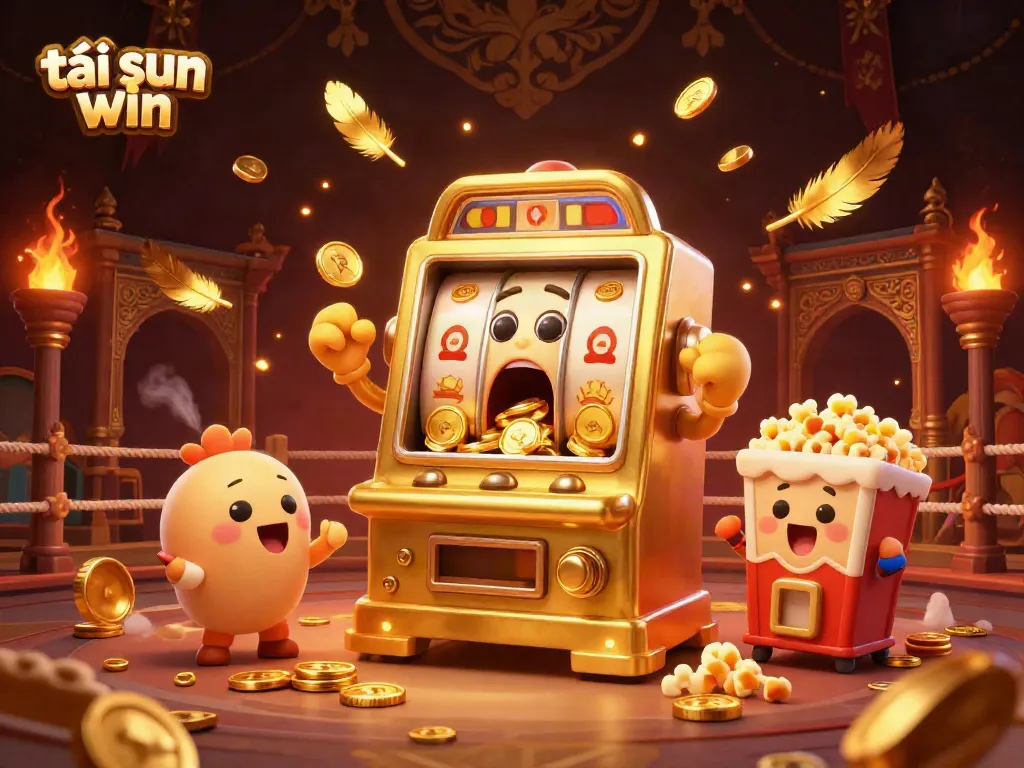 Experience the thrill of winning with tải sun win at this vibrant illustration of a golden slot machine hitting its jackpot.