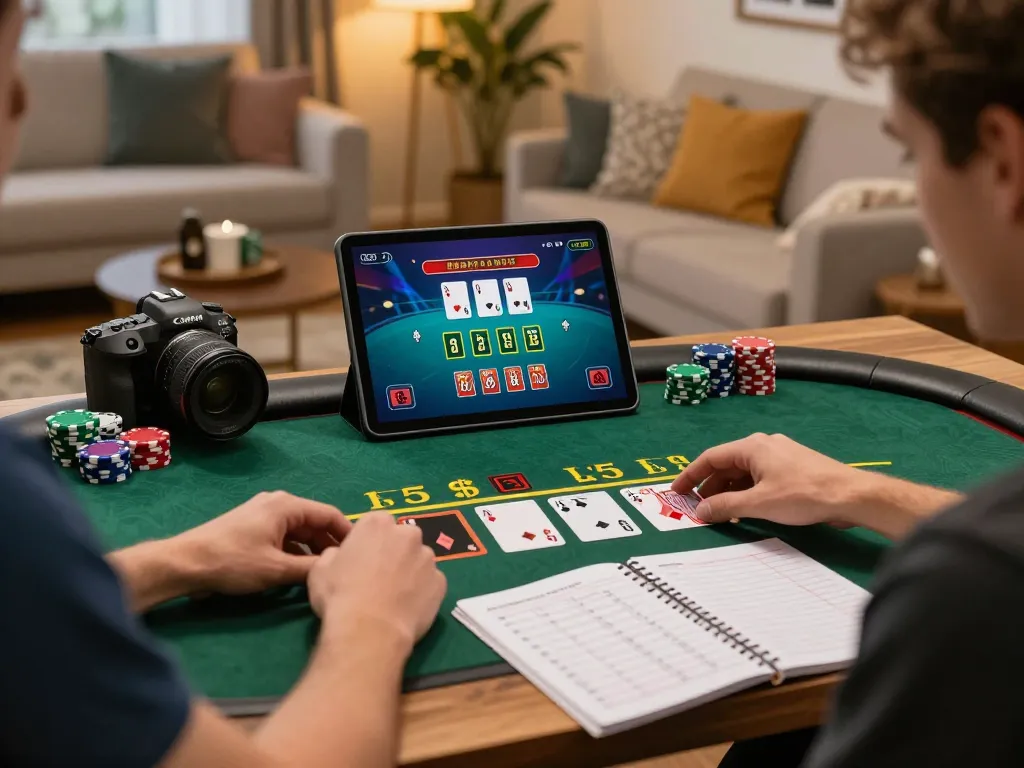 Player enjoying a live dealer blackjack game on red88 tablet, demonstrating strategic bankroll management.