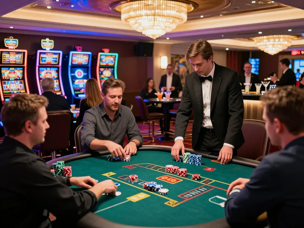 Exciting gaming atmosphere showcasing Link Lucky88 chính thức with players engaging in various casino games and vibrant neon lighting.