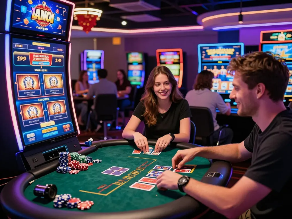 MM88 online casino scene with diverse players enjoying vibrant games and user-friendly interface.