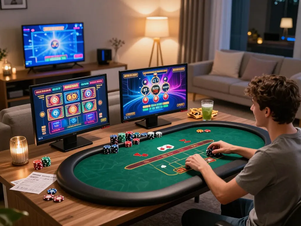 Engage with Say88 online casino from home, featuring multiple screens of live dealer games and poker tables.