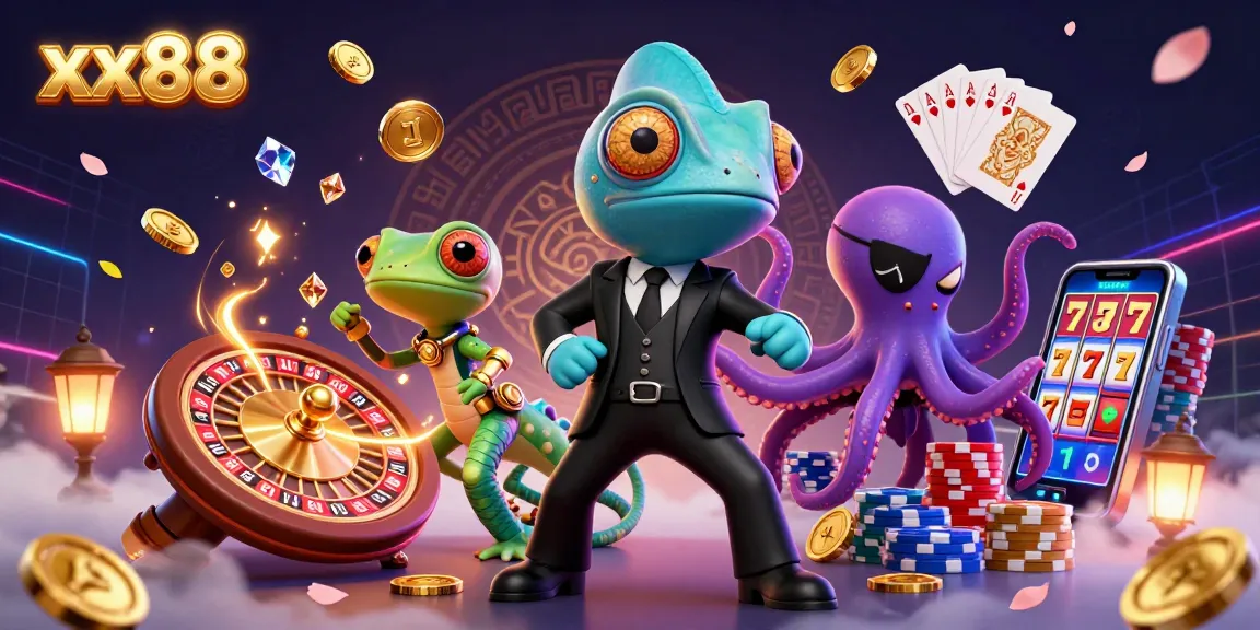 Cascade with xx88: Chameleon agent, tech-gecko, and octopus in a rich casino scene full of action.