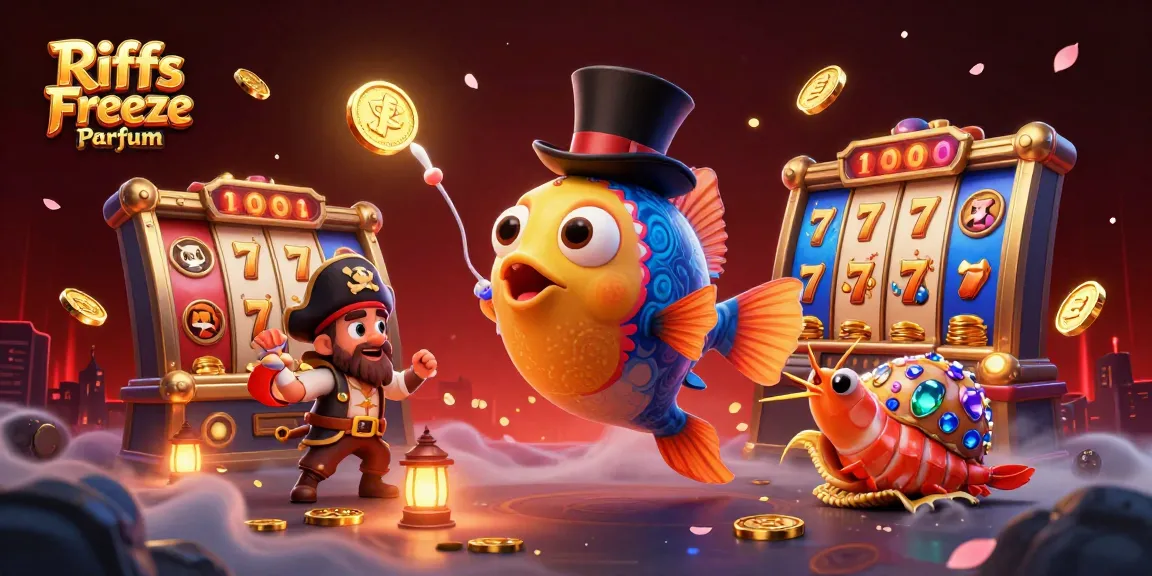 Experience the excitement of Riiffs Freeze Parfum in a vibrant casino scene with spinning slot reels and flying coins.