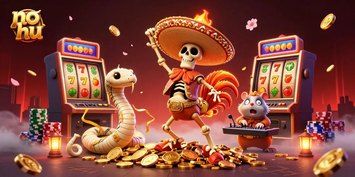 Spin the reels of no hu slots with a vibrant 3D casino scene featuring dynamic characters and elements.