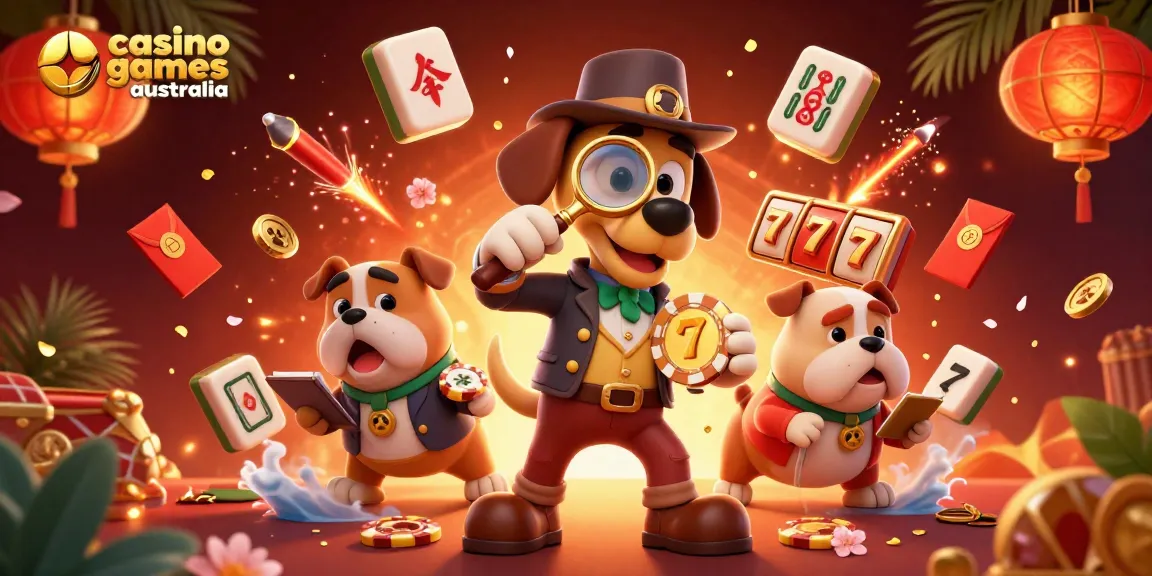 Experience thrilling casino games Australia with detectives finding golden poker chips and lucky symbols.