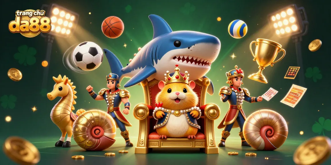 Engage in the vibrant world of trang chủ da88 with a dynamic 3D scene featuring a hamster king and sports betting elements.