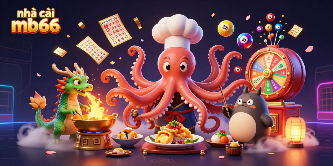 Experience the thrill at nhà cái mb66 with vibrant casino elements, colorful lottery balls, and engaging characters.