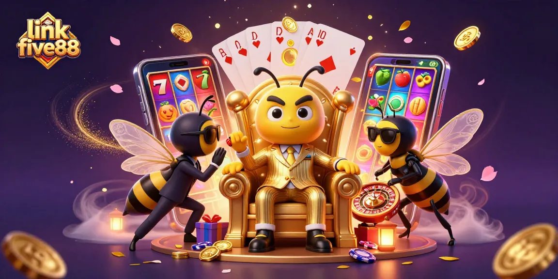 Experience thrilling slots with link five88 in this vibrant 3D casino scene featuring a bumblebee mob boss.