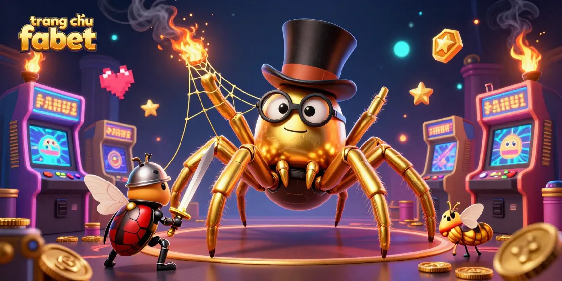 Experience dynamic fun at trang chủ fabet, with a golden tarantula and beetle knight in a lively casino scene.